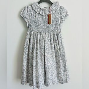 Brand New w Tags! TROTTERS LONDON Emma Floral Smocked Dress Ditsy Blue Floral 5y